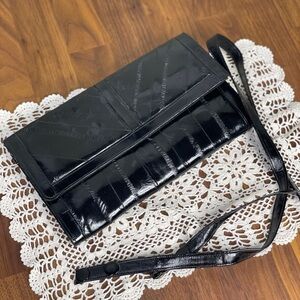 Vintage Genuine Eel Clutch Black Detachable Strap